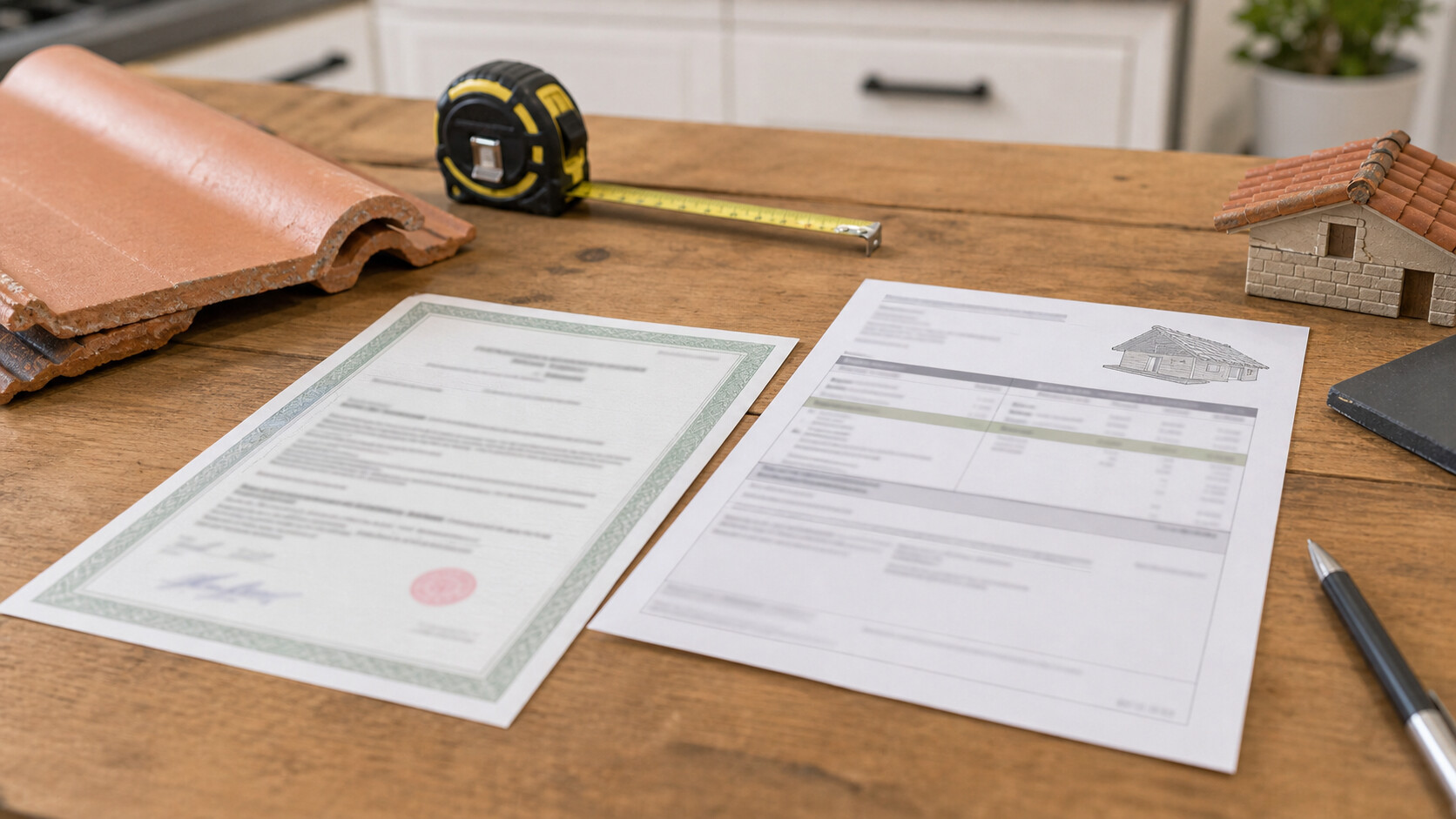 Attestation d'assurance décennale posée sur un devis de toiture